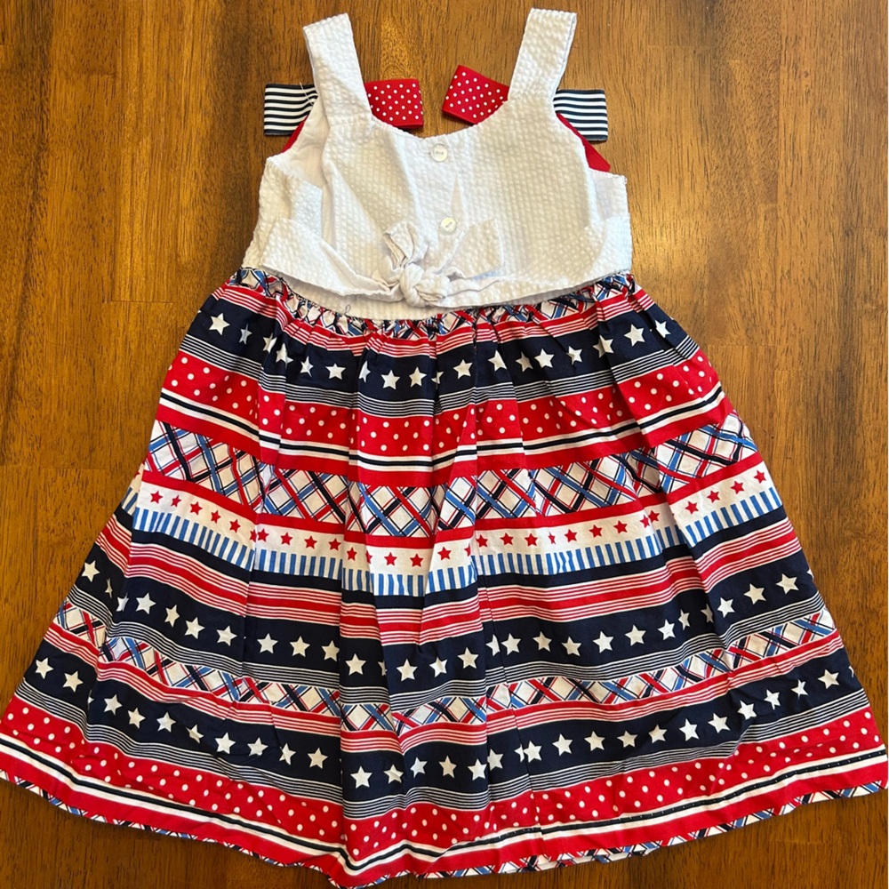 Patriotic Boutique Dress by Bonne Jean | Red White Blue Stars | Toddler Girl 4T - Picture 4 of 5
